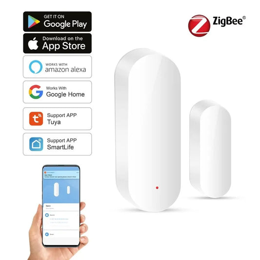 Zigbee-Sensor magnético de ventana Doo, Detector de alarma abierto y cerrado, aplicación Smart Life, funciona con Alexa, Google Home.